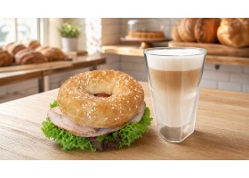 Bagel Putenbrust mit Latte Macchiato