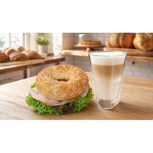 Bagel Putenbrust mit Latte Macchiato