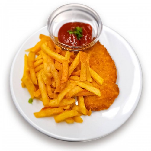 Hähnchenschnitzel mit Pommes 